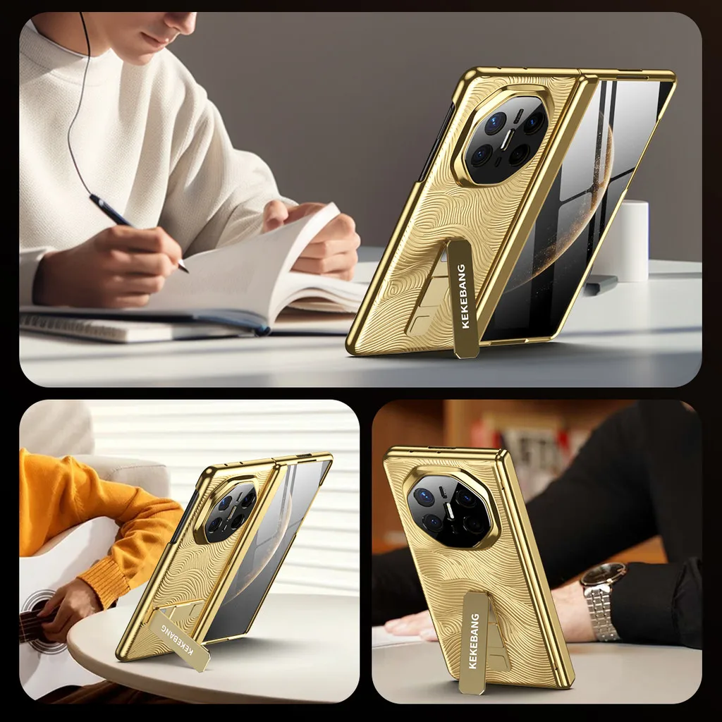 Seri Pelapisan Emas 24K Casing Ponsel Untuk Huawei Mate X6 X5 X3 Mate XT 5G 360 °   Penutup Keras Dudukan Rotasi Paduan Dengan Kaca Tempered