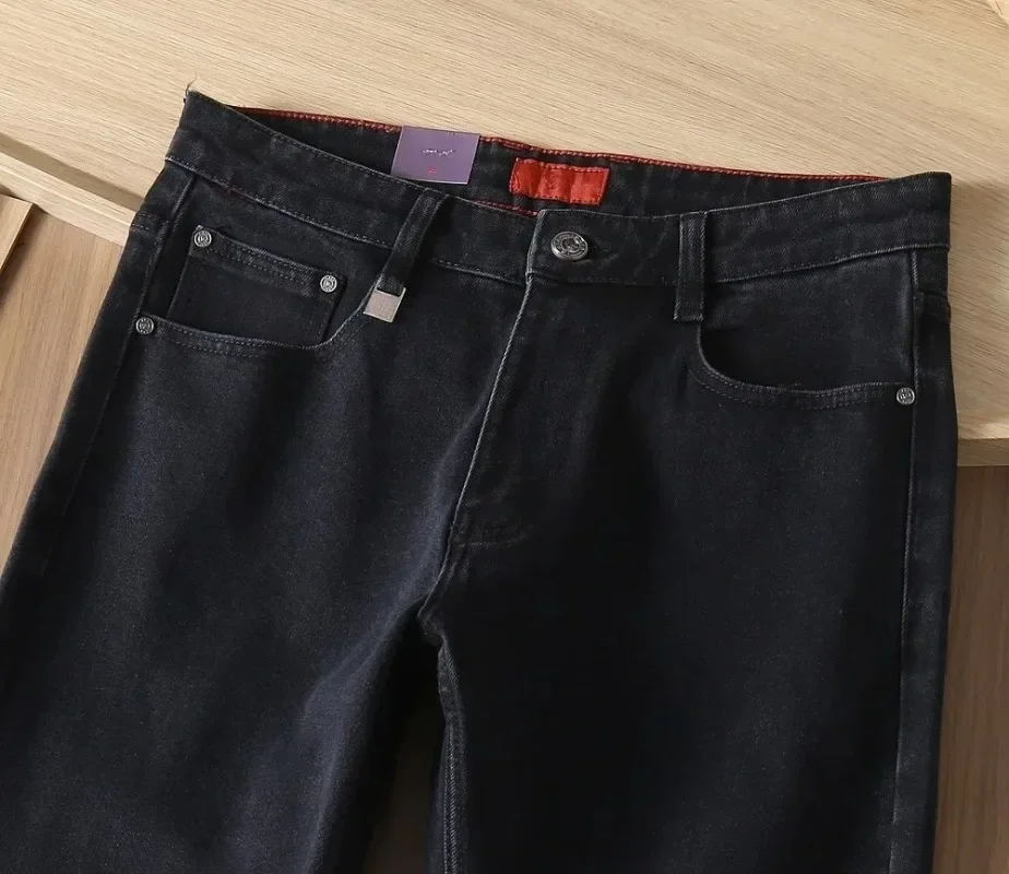 2026 Men Heavy Cotton Straight Fit Jeans Exquisite Embroidery Zipper Pocket Warm Comfort Winter Trousers 29-38