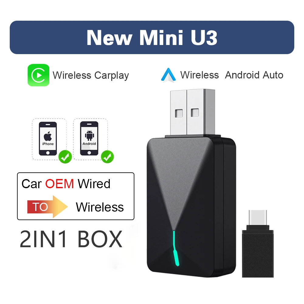 

Беспроводной CarPlay Android Auto 2in1 Box Беспроводной адаптер Spotify для Mazda Toyota Mercedes Peugeot Volvo Поддержка YouTube Netflix