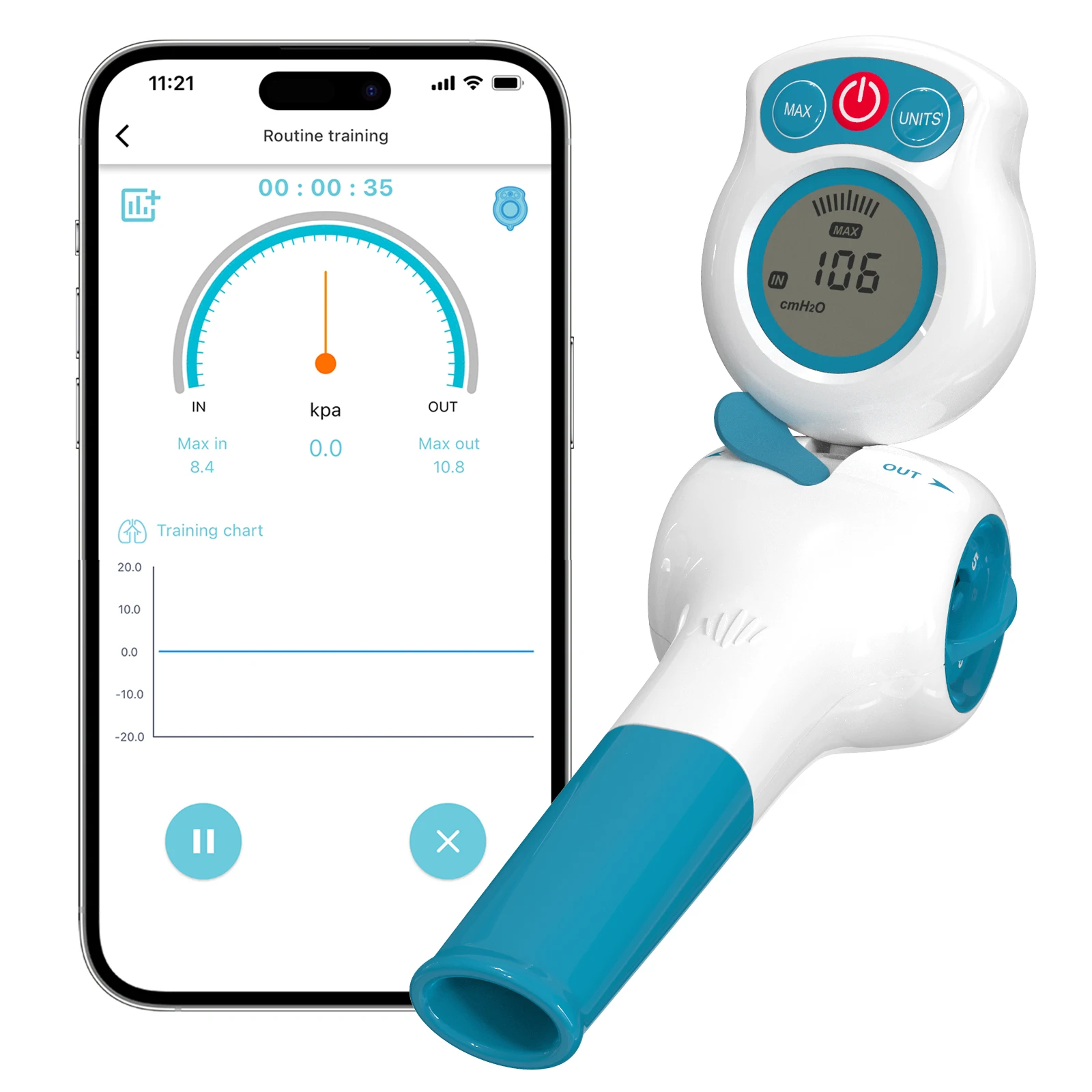 Dispositivo de exercício respiratório para pulmões com manômetro elétrico exercitador de pulmão treinador expansor muscular respiratório com aplicativo de treinamento