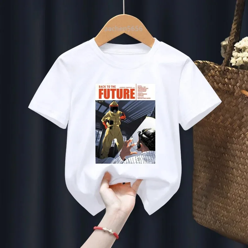 Back To The Future Summer Style Funny Cute Girl Tops Fashion Streetwear Harajuku Boy Tshirt Street Kid White T Shirt