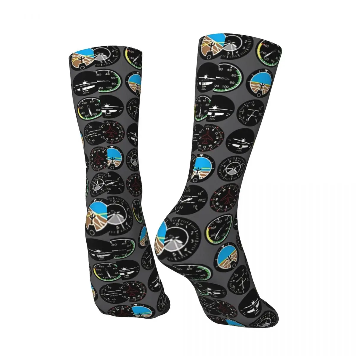 Funny Men's Socks Flight Instruments Retro Harajuku Street Style Casual Pattern Crew Crazy Sock Gift Printed