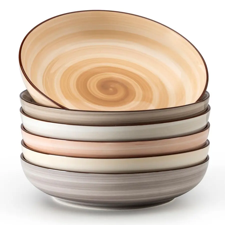 

6Pack Ceramic Pasta Bowls, Neutral Extra Large 30 Fl Oz Durable Professional Grade