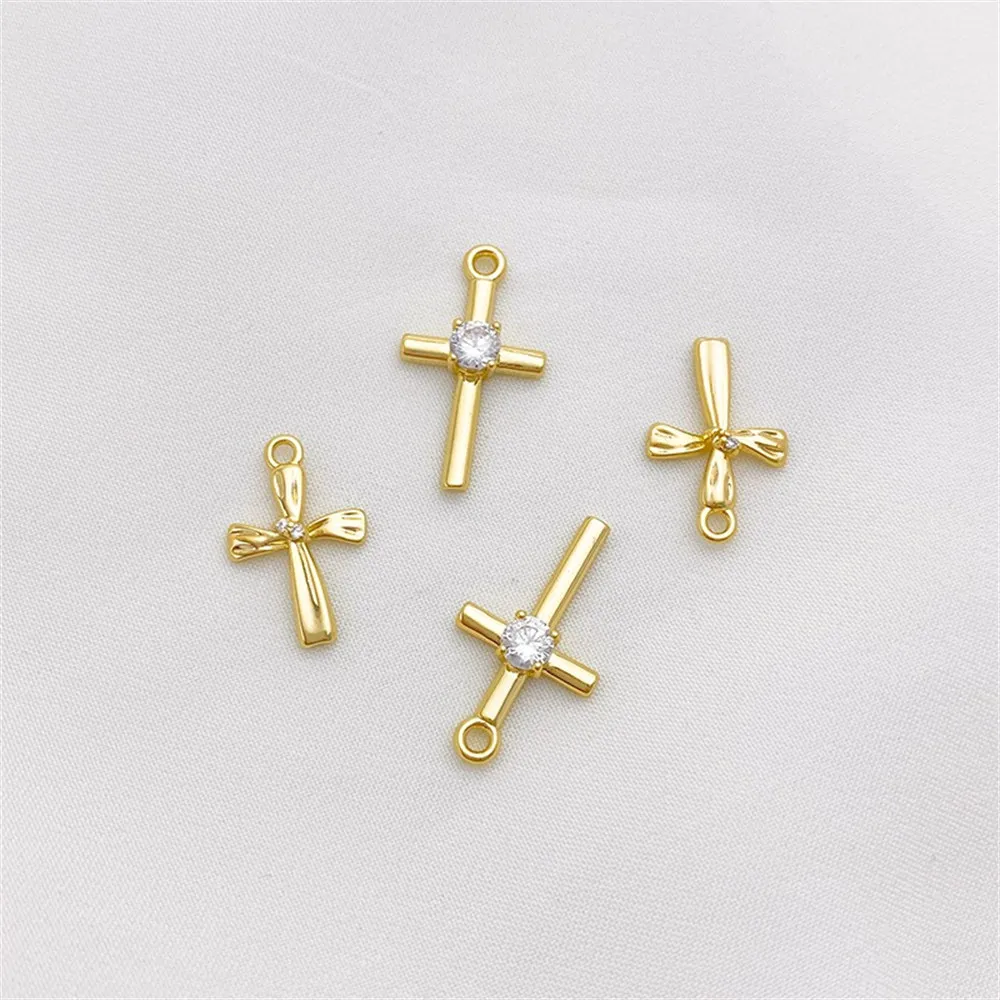 

14K Gold-plated Zircon Snake-shaped Cross Charm Pendant DIY Jewelry Supplies Beads for Necklace Bracelet Craft Accessories