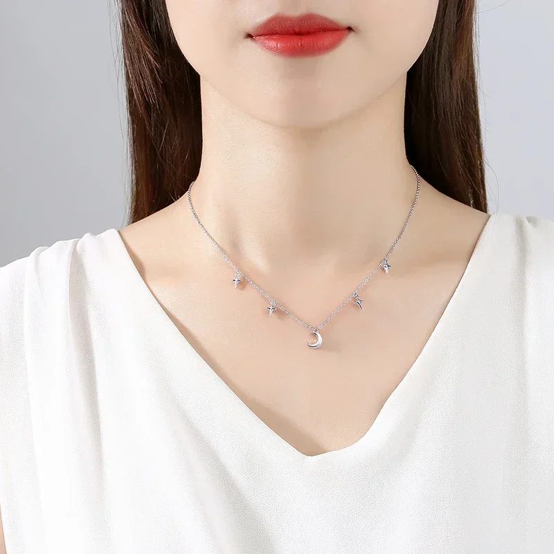 TONGZHE Fancy 925 Sterling Silver Evil Eye Moon Necklace For Women  Blue Store Link Chain Choker Necklace Jewelry