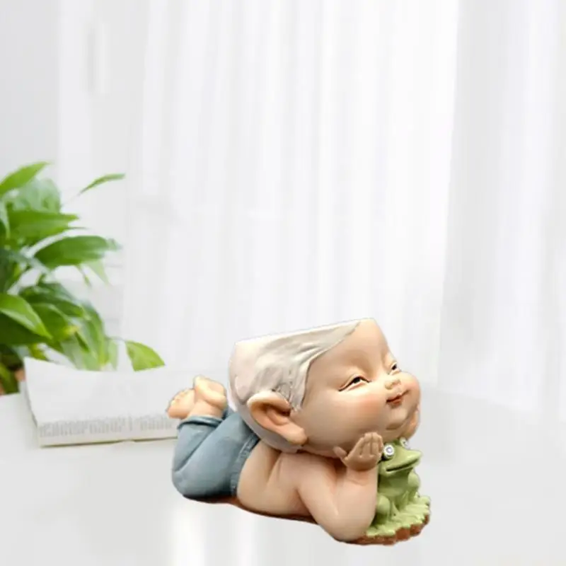 

D46E for Frog Boy Flowerpot Resin Mold DIY Succulents Pot Concrete Plaster Silicone M