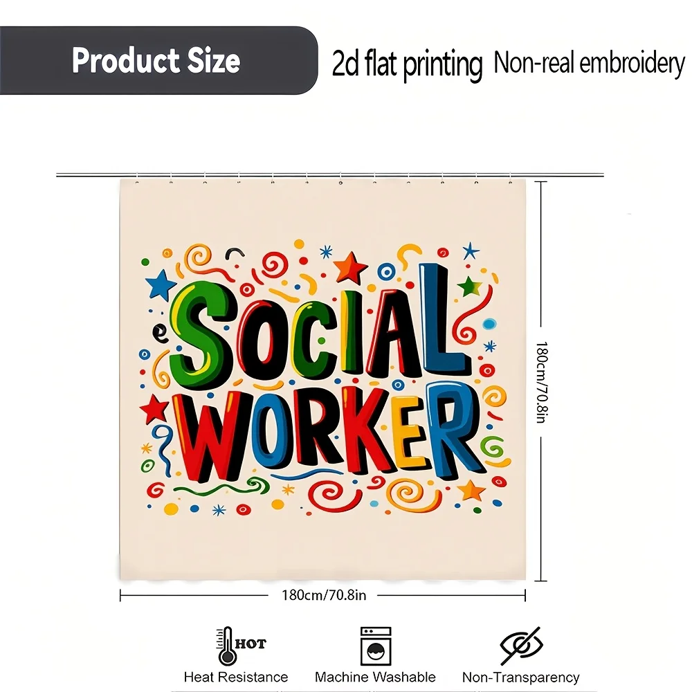 Colorful Social Worker Shower Curtain, Large 180x180cm Bathroom Decor, Fun Printable Inspirational Bath Shower Curtain Curtain