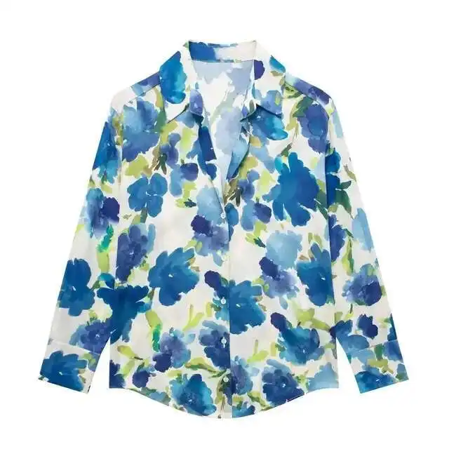 

Women Elegant Vintage Printed Casual Blouse Loose Top Woman Fashion Lapel Long Sleeve Single-Breasted Shirt Tops
