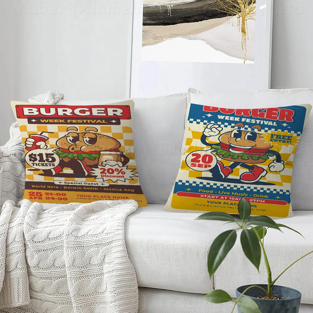 

Retro Kitchen Food Cartoo Character Pillow Cover for Bedroom Room and Living Room Sofa Decorative Cushion Cover