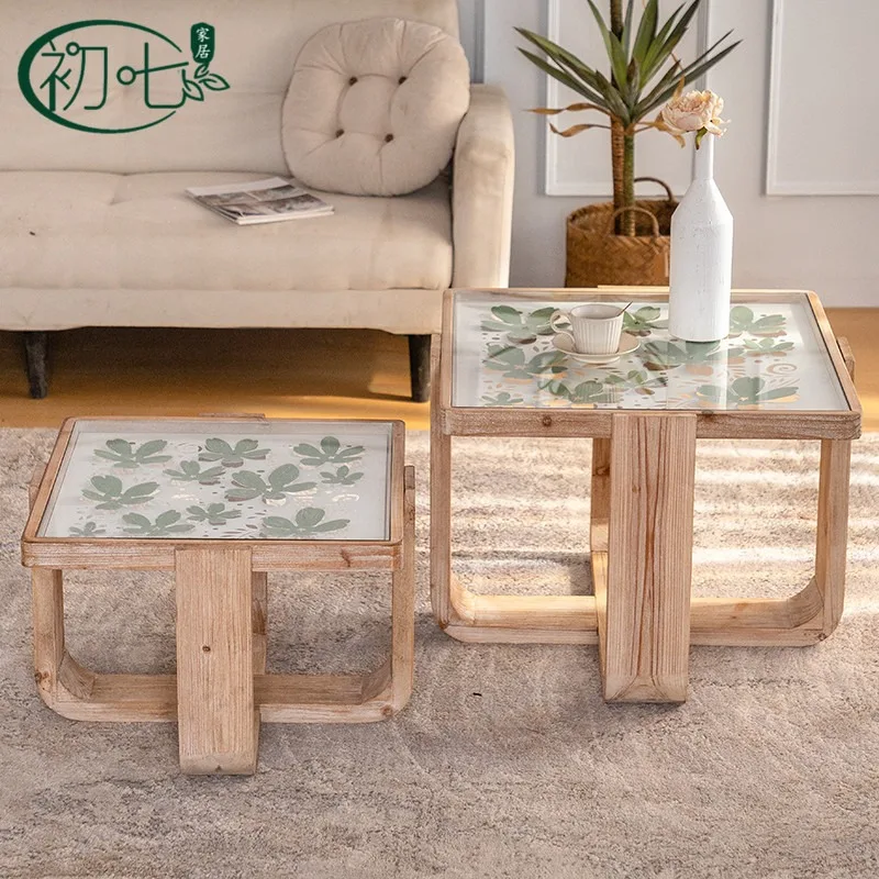 Log wind solid wood small apartment wrought iron old flower small bay window short homestay small coffee table