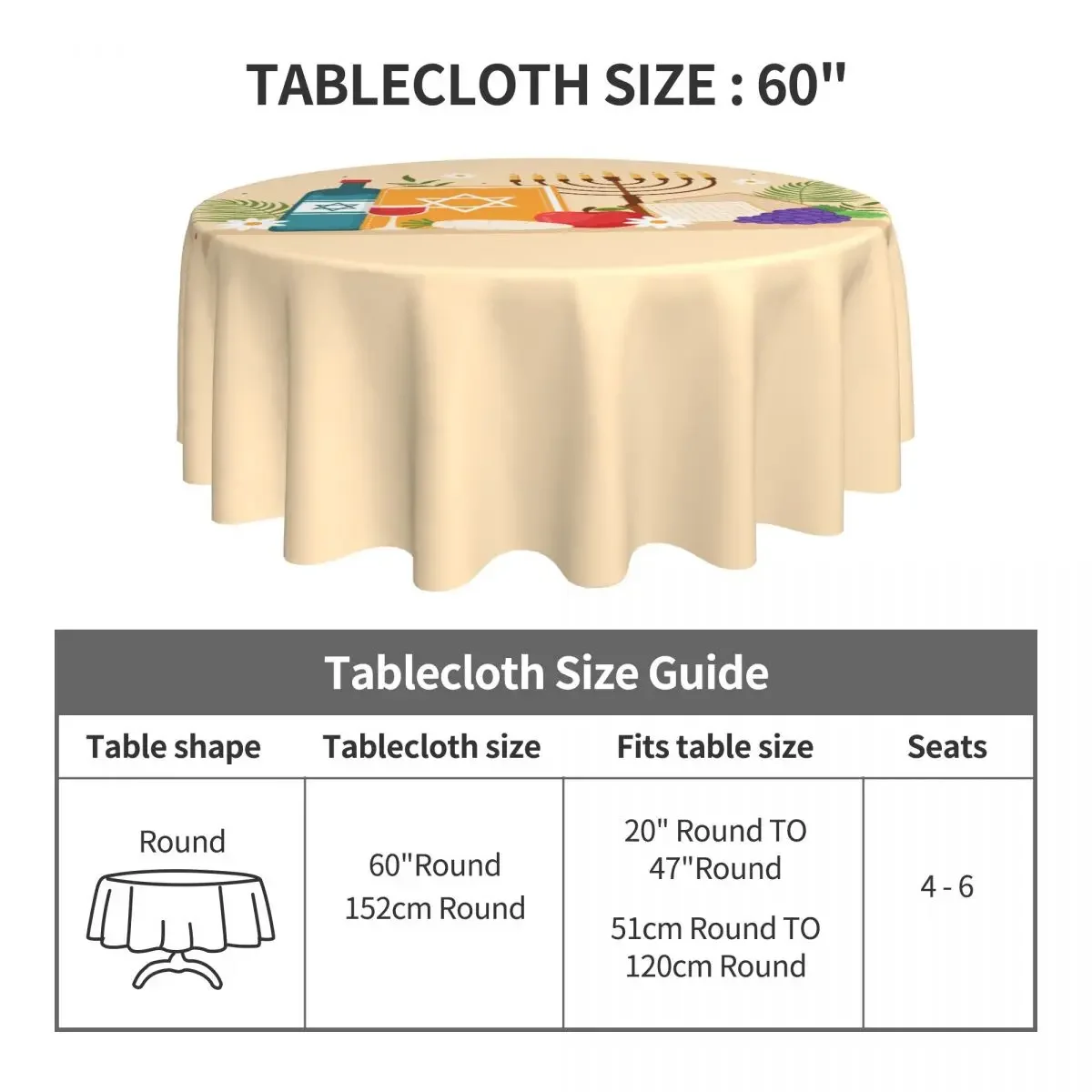 Jewish Passover Tablecloth Celebrating Freedom Polyester Round Table Cover Funny Design Table Cloth For Banquet Christmas Party