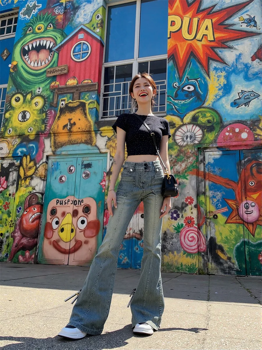 

Расклешенные узкие джинсы в пол, женские джинсы с цветочной аппликацией и цветочным принтом, вышивка, винтажные синие классические расклешенные карманы с высокой талией