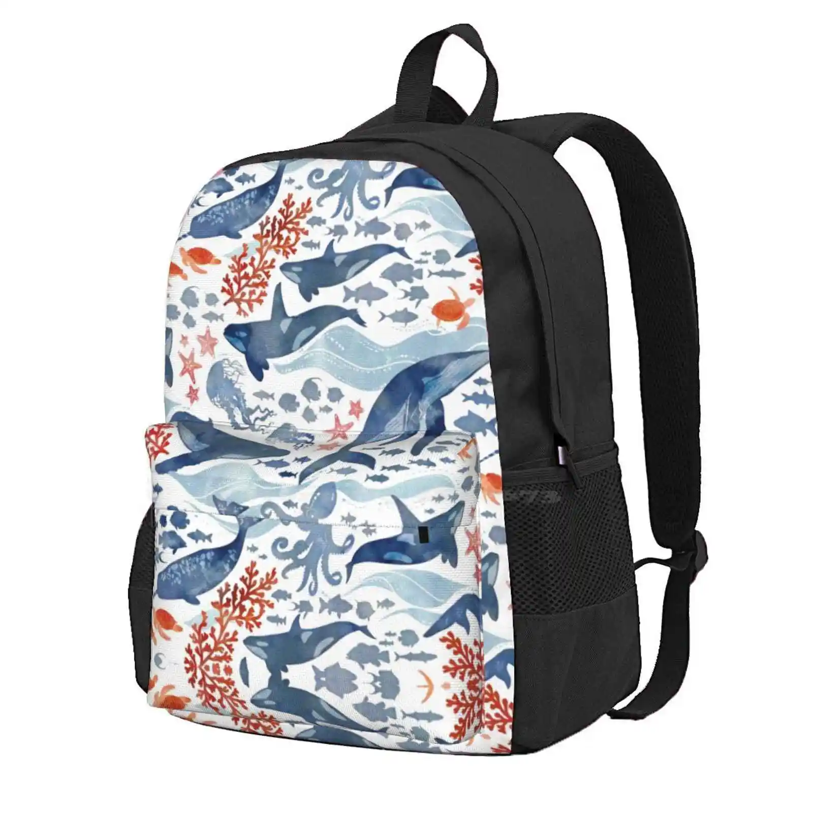 

Ocean Life Hot Sale Schoolbag Backpack Fashion Bags Whales Orca Turtles Octopus Starfish Jellyfish Ocean Sea Life Waves