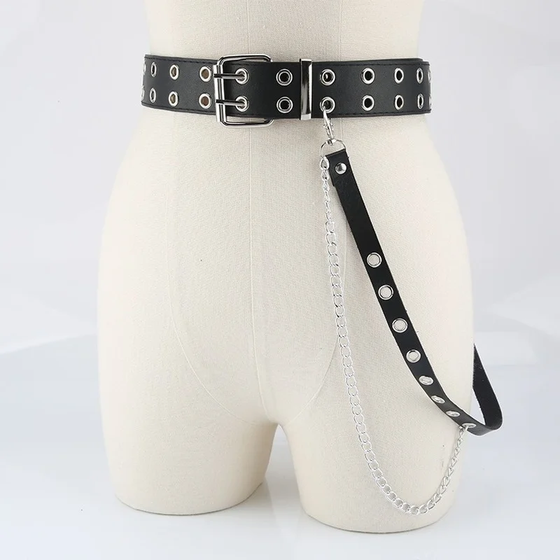 Harajuku Dark Girl Punk Gothic Style Double-breasted Buttonhole Single-breasted Buttonhole Belt Decoration Jk Waist Chain Strap