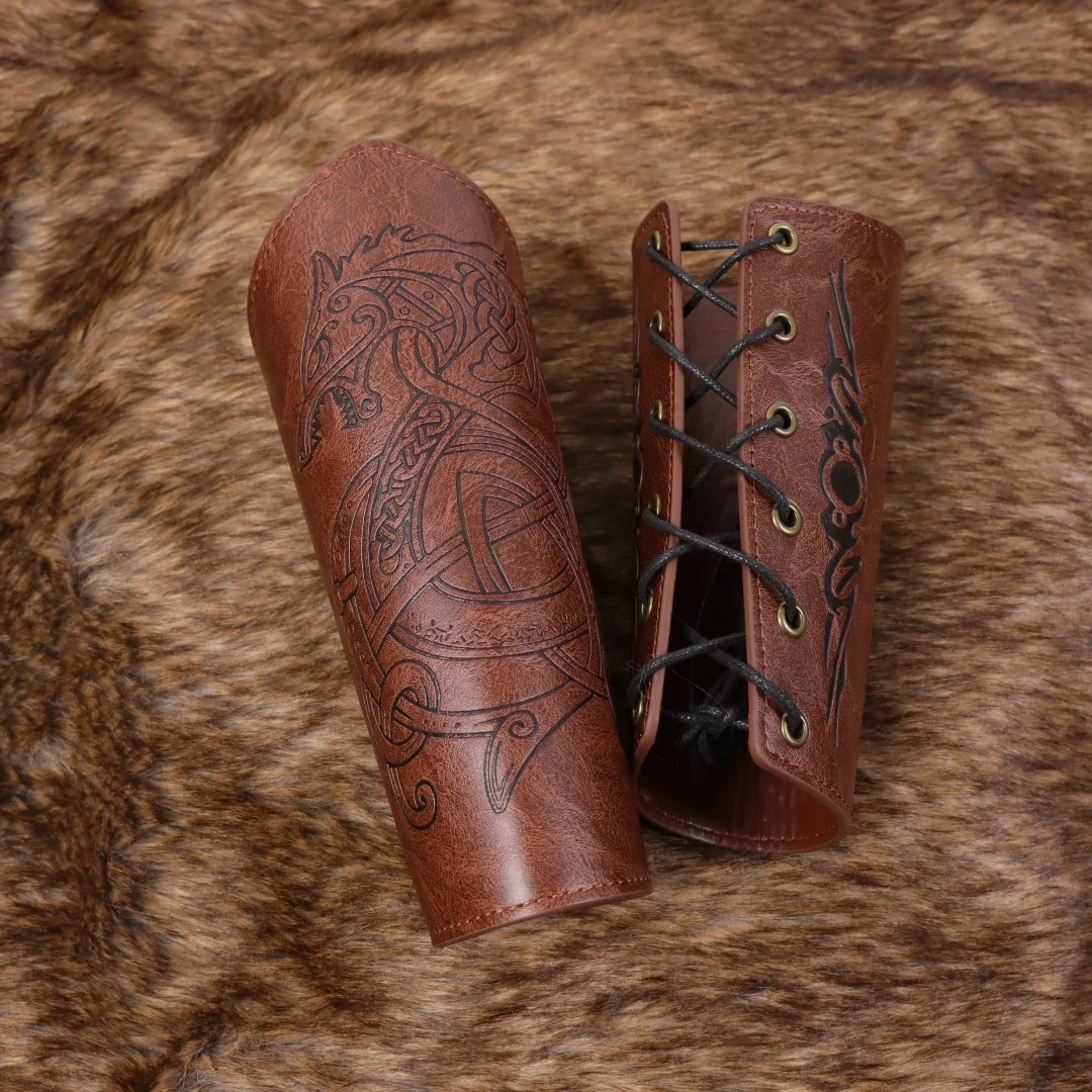 Wikinger-Armschienen, mittelalterliche Leder-Armrüstung, Manschette, Leder-Stulpe, Armband, Punk-Armschützer, Schnallen-Unterarmschiene, Handschuhe für Männer und Frauen – Detail 4