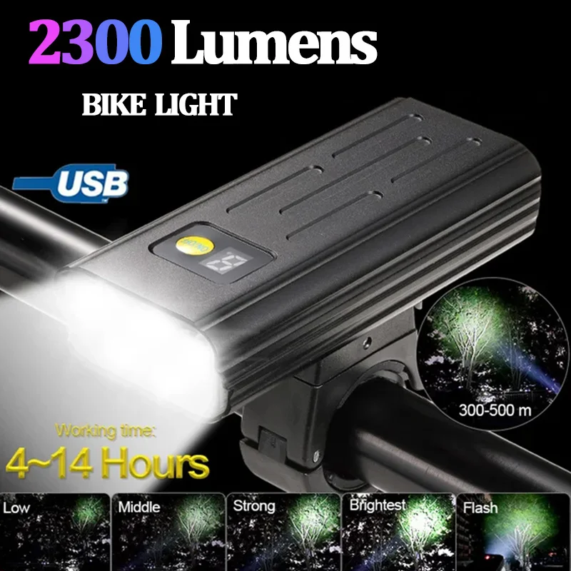 

5T6 2300LM Bike Light Type-C Rechargeable Bicycle Headlight Flashlight Waterproof MTB Mountain Bicycle Lamp Cycling Scooter