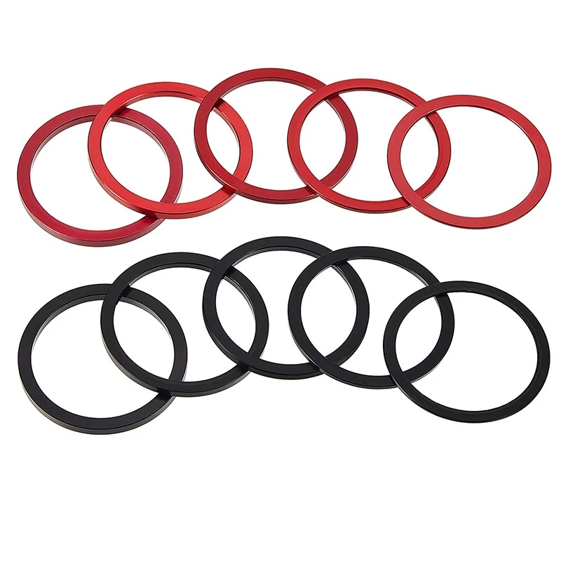 A79E-10 Pieces Bike 7 8 9 10 11 Speed Cassette Steering Wheel Hub Spacers 1mm 1.5mm 2mm 2.5mm 3mm Crank Washer (Black, Red)