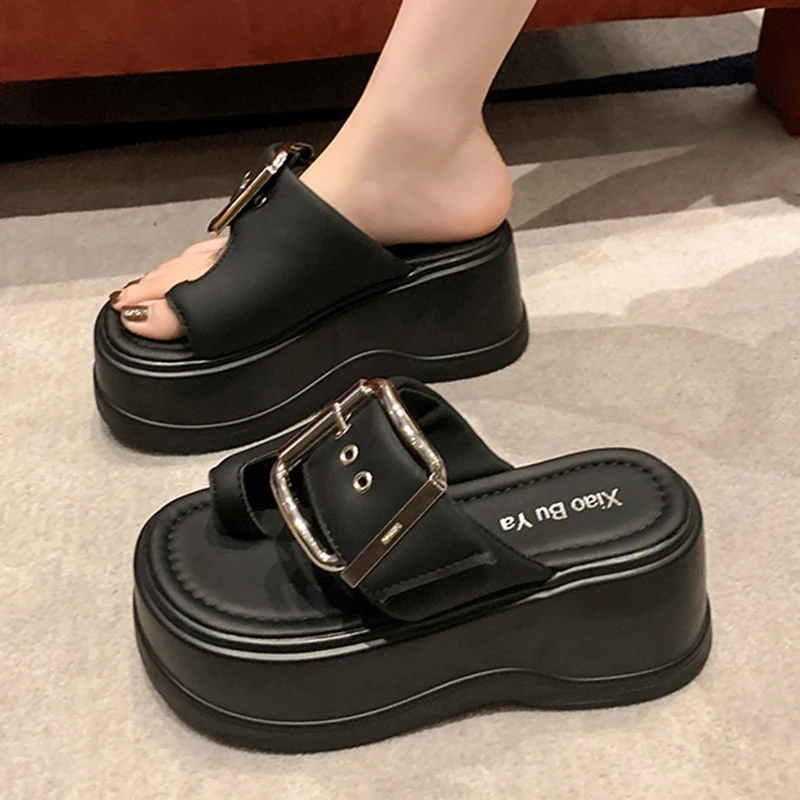 Women Punk 8 CM Platform Sandals Buckle Design Garden Shoes Fashion Street Slippers Flip Flops Casual Outdoor Shoes For Female