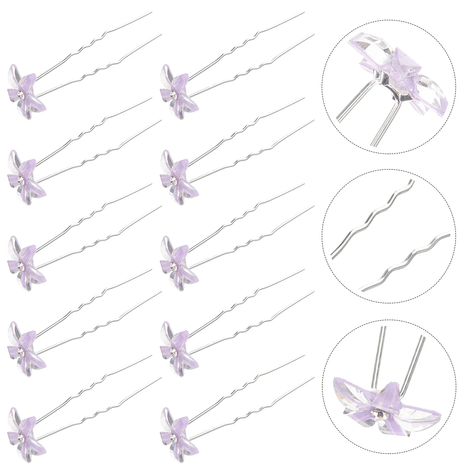 

10Pcs Rhinestone Flower Hairpins Crystal U Shaped Pins Bridal Wedding Bride Hair Accessories for Women Flower Pins for Hair
