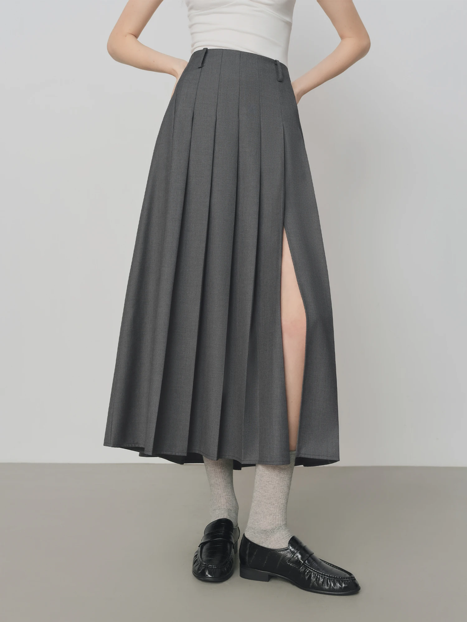 FANSILANEN Gray Pleated Skirt Women A-Line 2025