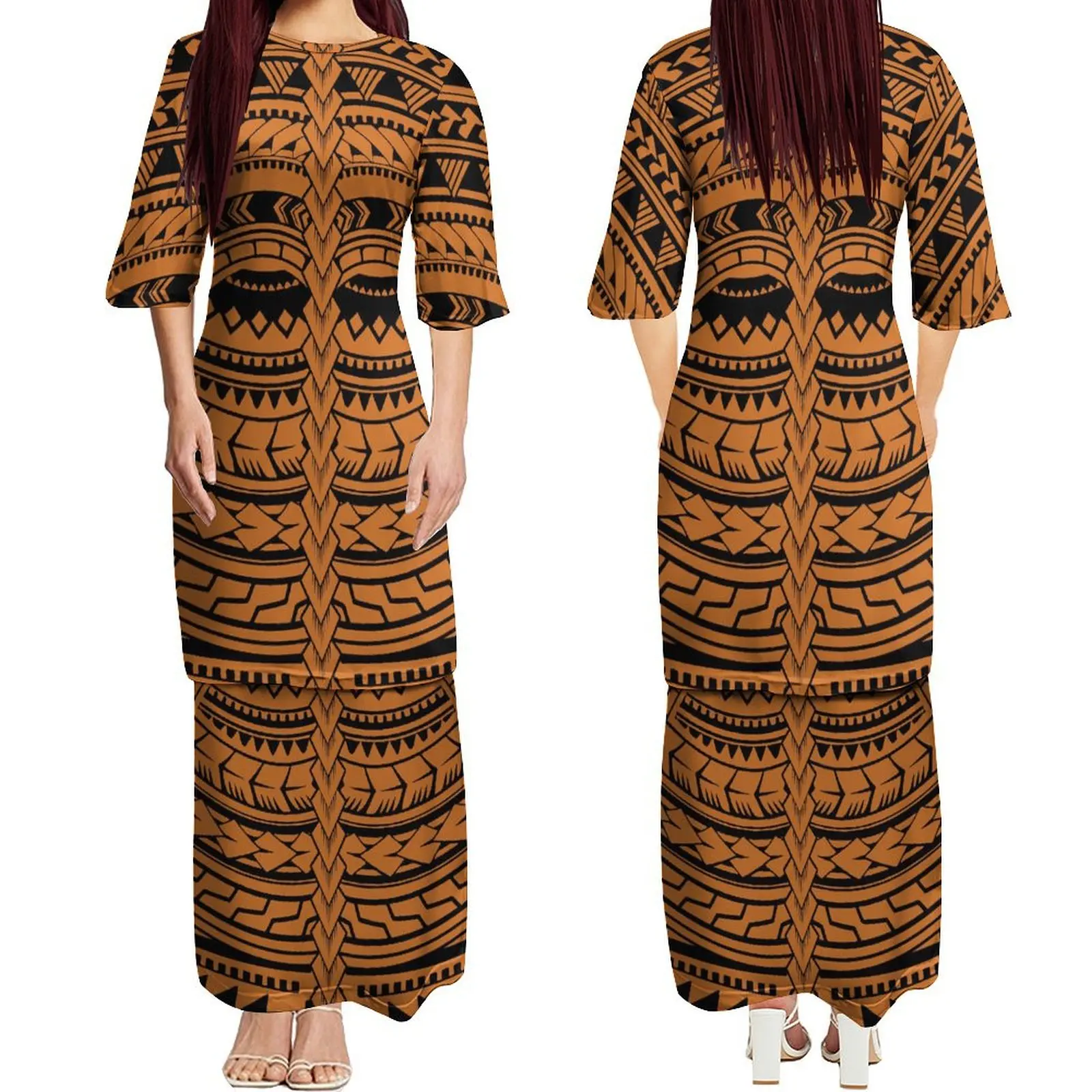 Fashion Print Maxi Skirt 2024 Samoan Style Dress Summer Ladies Puletasi Custom Set Skirt Polynesian Double Skirt