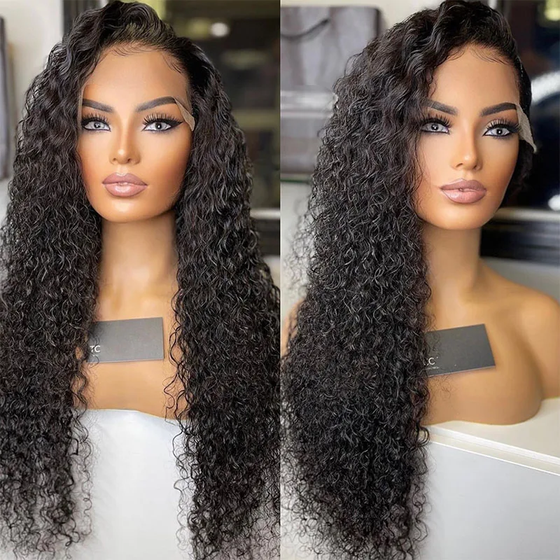 

200Density Middle Part Glueless Soft 26 Inch Kinky Curly Lace Front Wig For Women Babyhair Natural Black Long Preplucked Daily