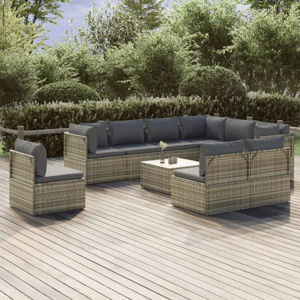 10-Piece Gray Poly Rattan Patio Lounge Set with Cushions - Outdoor Furniture Upgrade