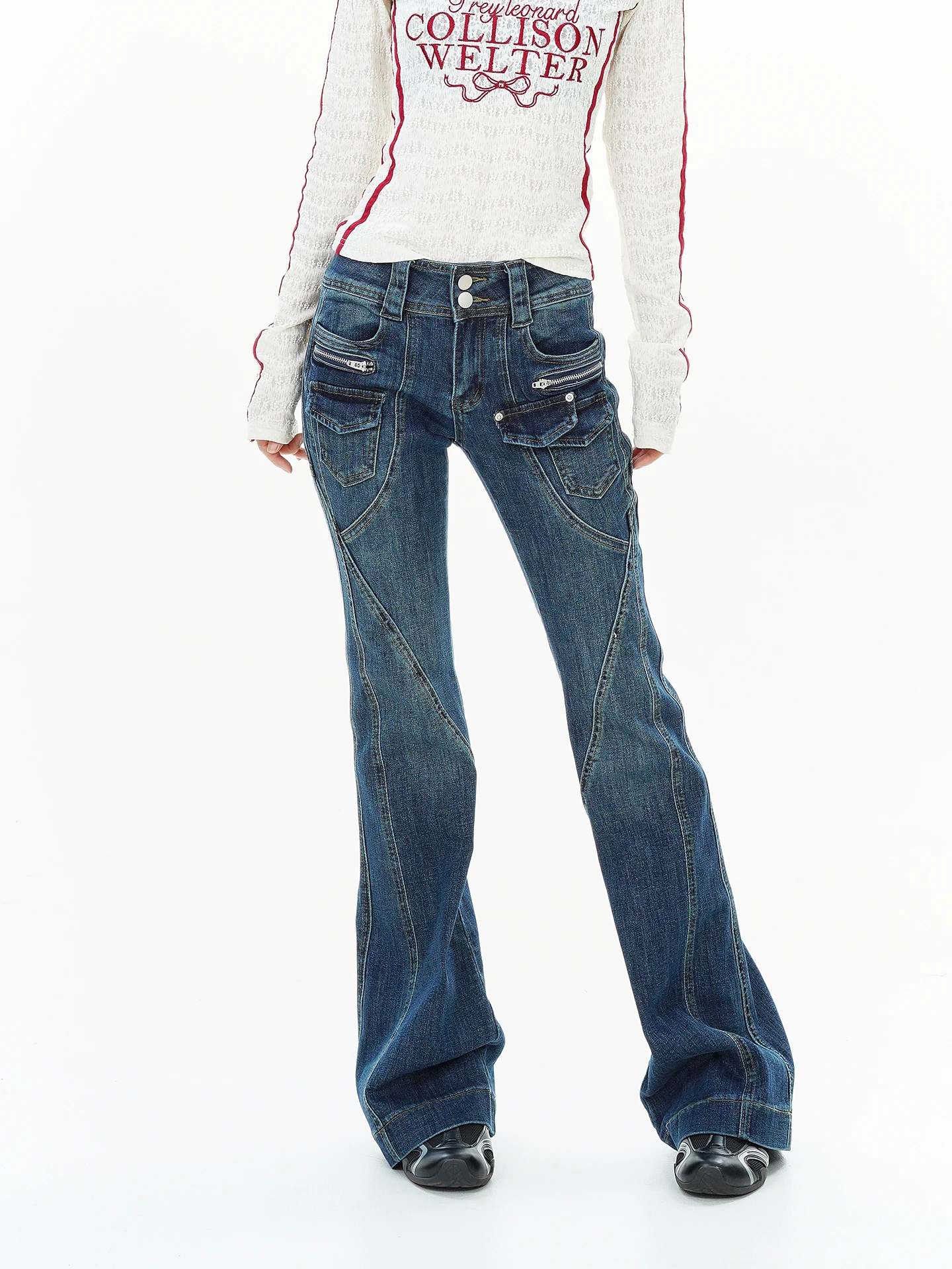 Women's Slim Fit Workwear Jeans Flared Denim Pants Autumn New Style American Hot Girl Design Long Trousers Trendy Fashion