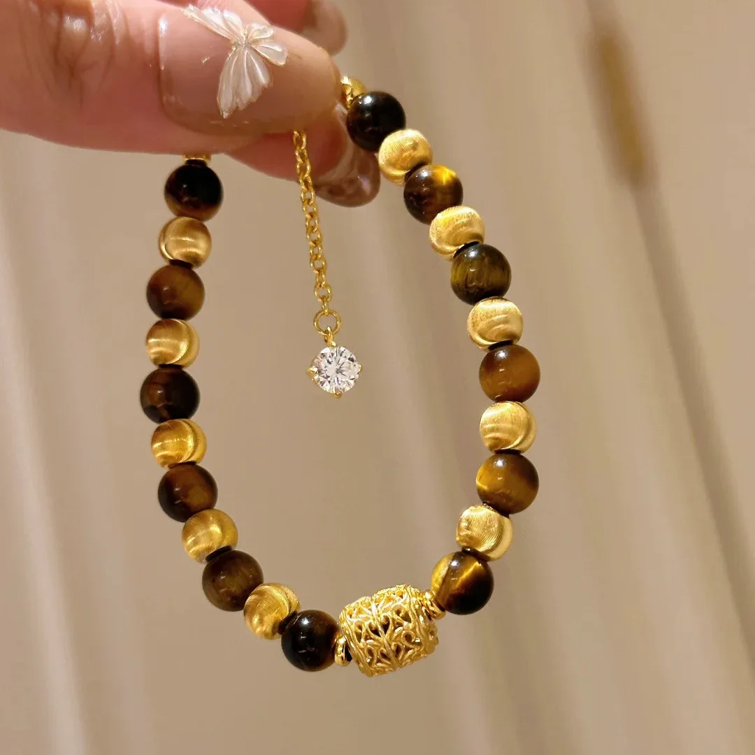 

French Style Light Luxury High-end Natural Tiger Eye Stone Cat Eye Bracelet, Fashionable And Versatile Bead Jewelry