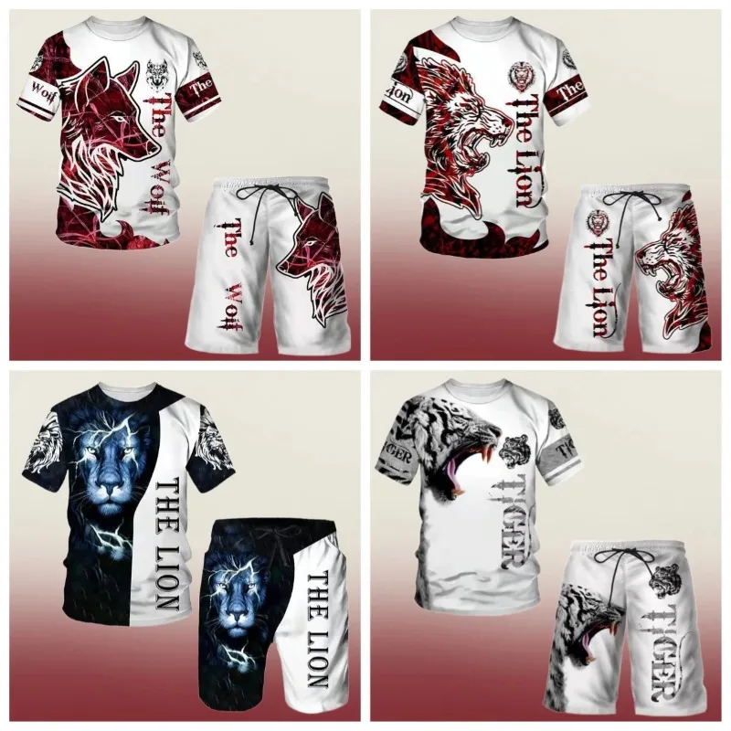 2025 New Summer Short Sleeved Round Neck 3D Printed Cool T-shirt and Shorts Set Top for Men's and Women's Casual Sportswear