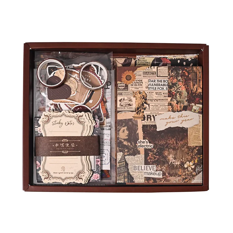 Notebook ins set hand account material gift box, retro literary and artistic Korean decorative backing paper free hand account