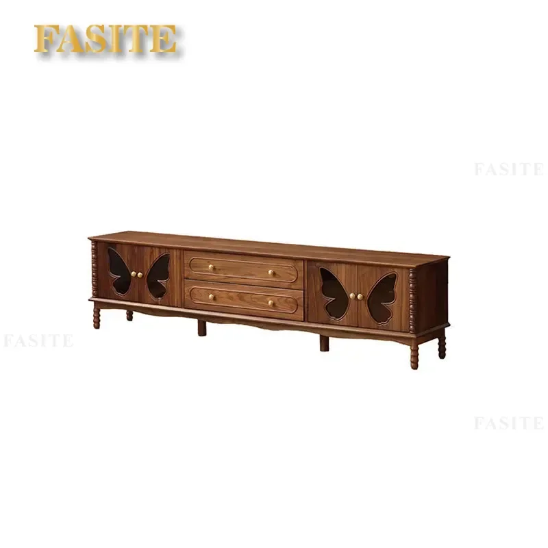 For Italian minimalist North American black walnut TV cabinet combination simple living room locker solid wood home TV