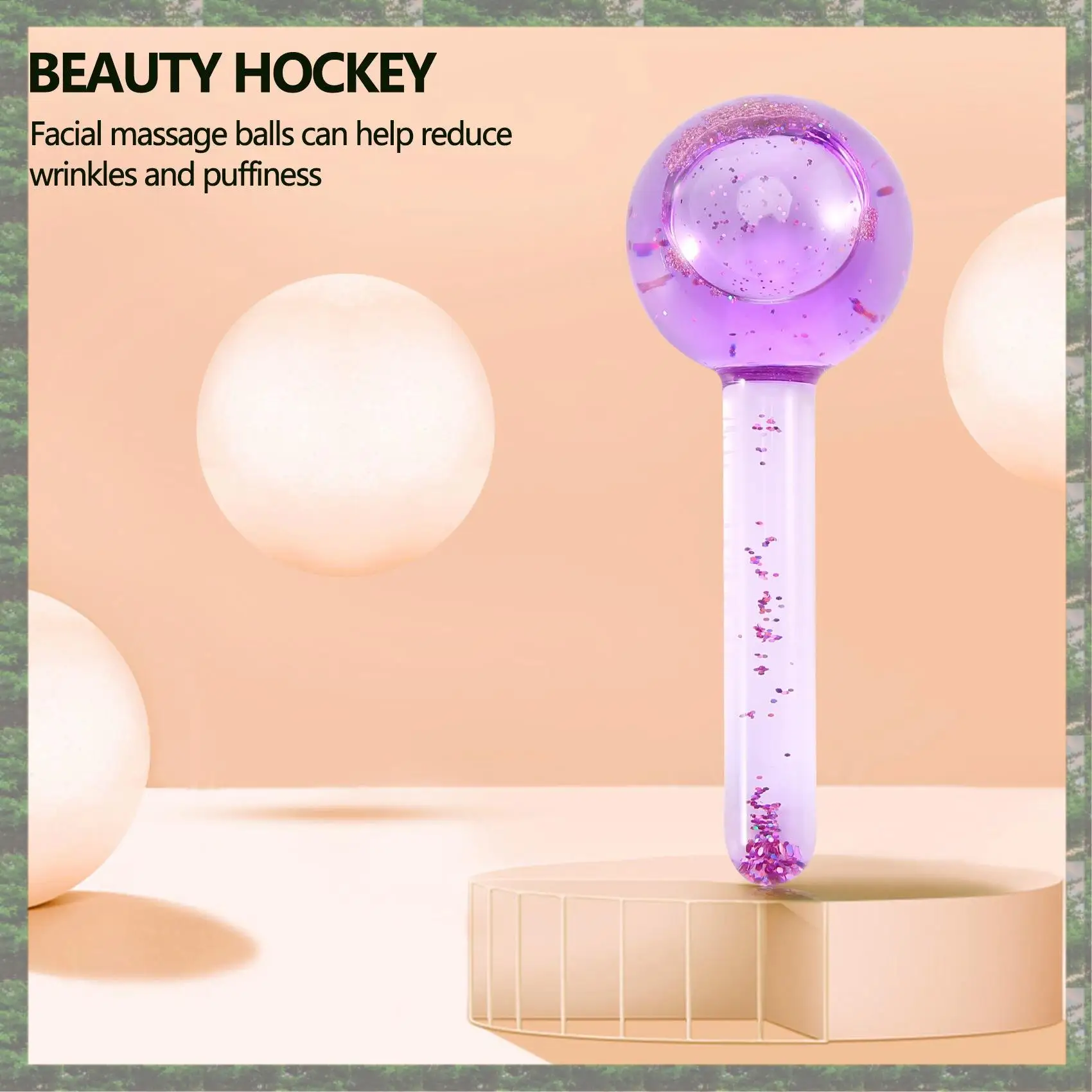 

X17A 2025 NEW-2Pcs Beauty Ice Hockey Face Massage Skin Care Crystal Glass Beauty Ball Ice Wave Stick