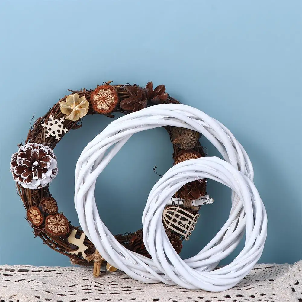 Xmas DIY Craft Ornament Vine Hanging Blank White Garland Rattan Ring Wicker Wreath Christmas Decoration