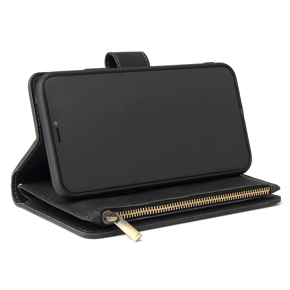 Funda tipo cartera de cuero premium con cremallera y ranuras para tarjetas para iPhone 16, 15, 14, 13, 12, 11, 17 Pro Max, Plus, 17 Air, 16e 3
