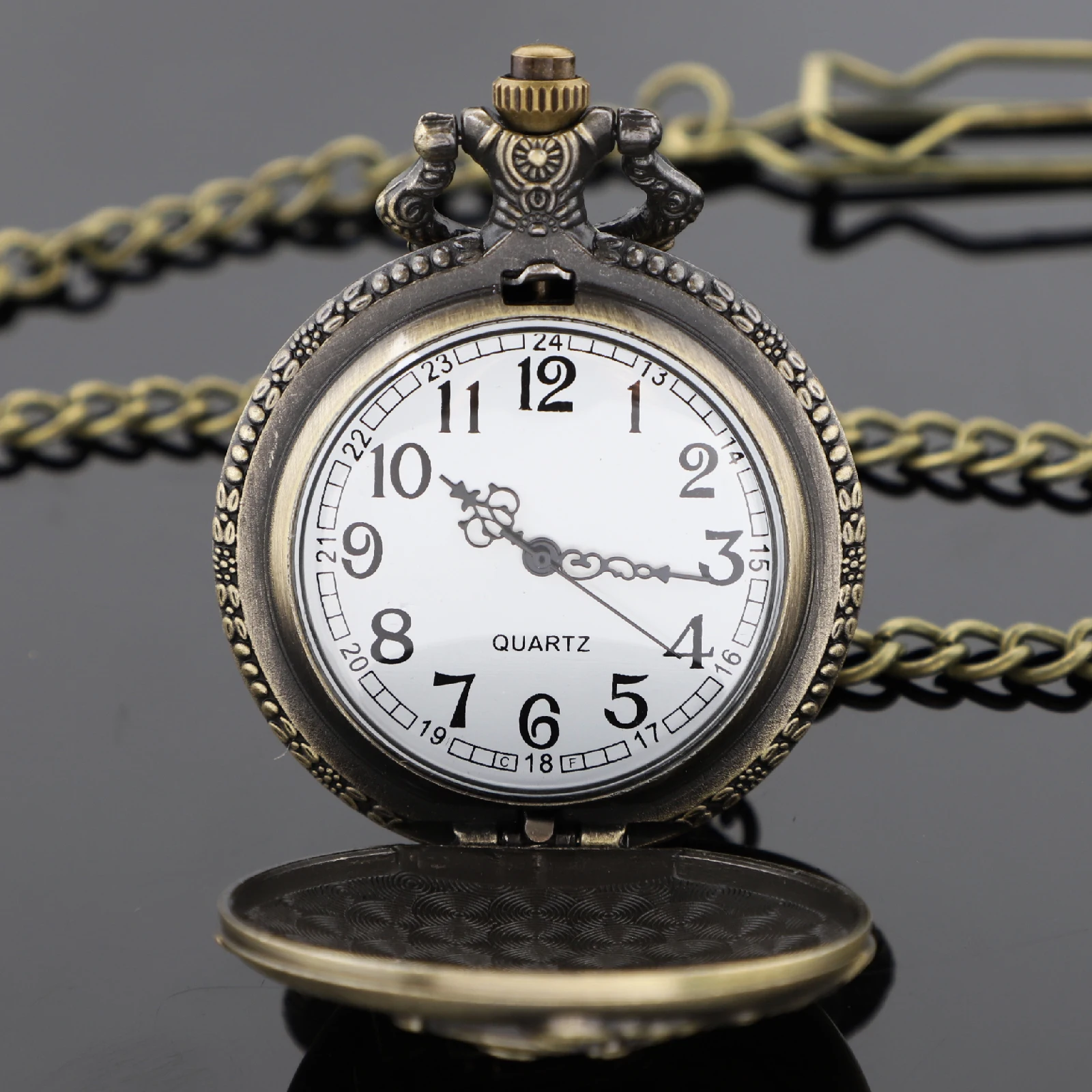 청동 고대 증기 기관차 조각 석영 주머니 시계 빈티지 남성 펜던트 Fob 체인 시계 남자 크리스마스 선물