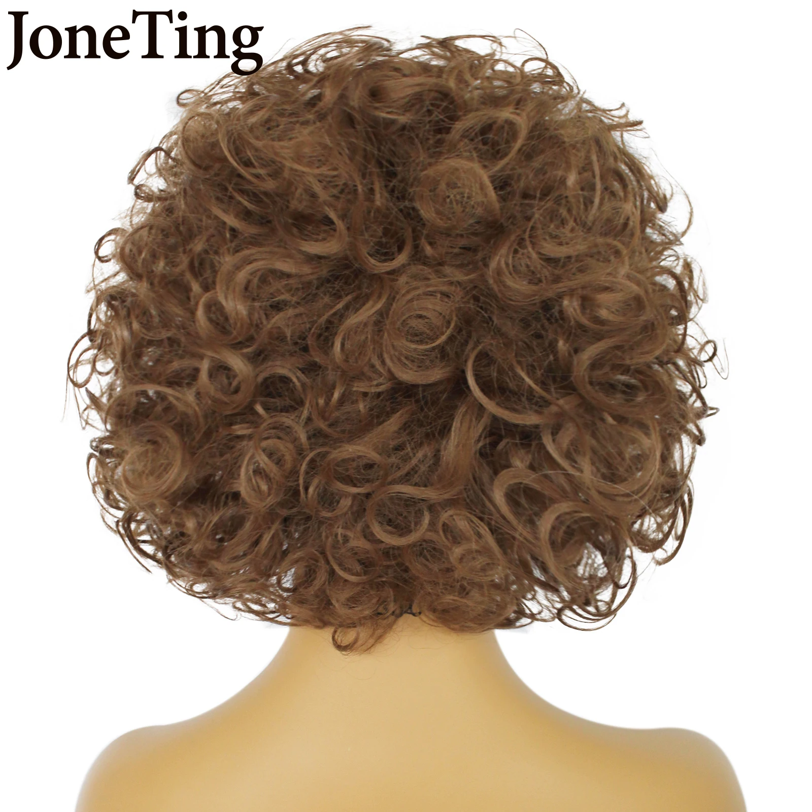 JT-Peluca de cabello sintético para mujeres negras, cabellera sintética Afro rizada con gorro, color marrón, para Cosplay, brasileño