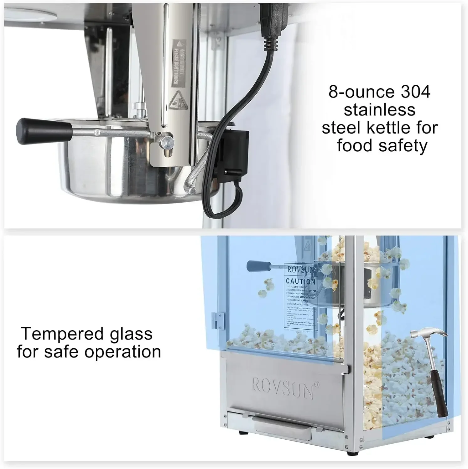 ROVSUN Popcornmachine Bioscoopstijl met kar en wielen, 8-ounce waterkoker maakt tot 32 kopjes Popcornmaker met