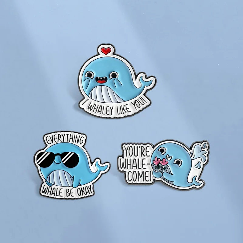 

10PCS Cute Blue Whale Pins, Funny English Wordplay Brooches, Backpack Decoration, Student Fashion Accessory, Souvenir Custom