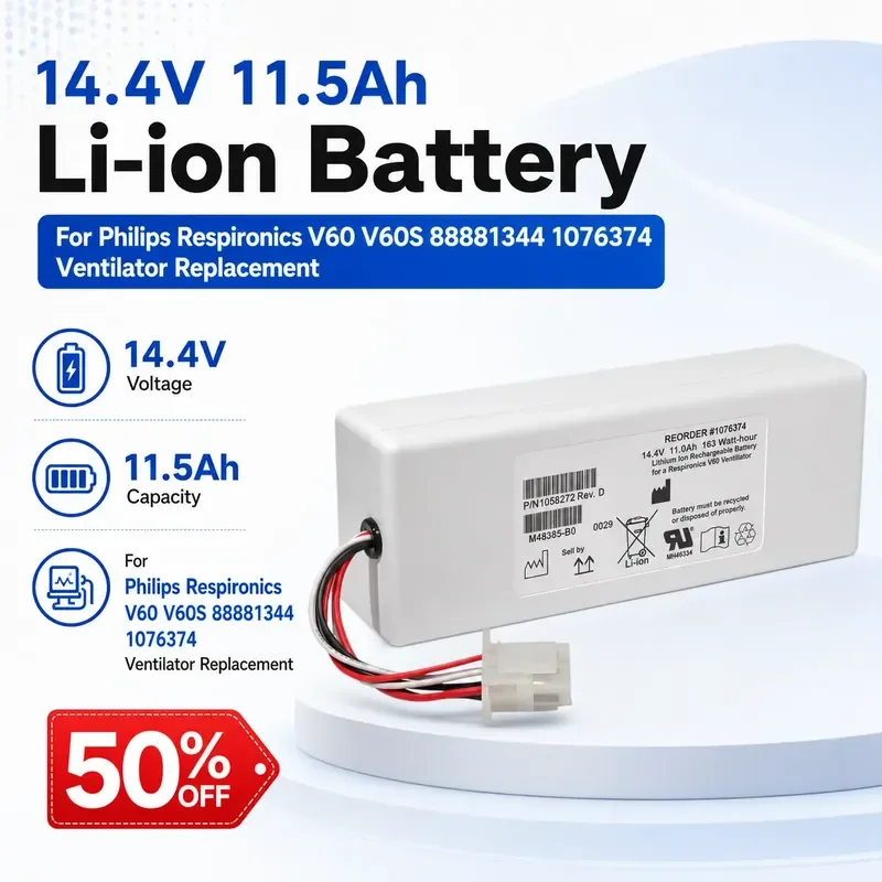 

14.4V 11.5Ah Li-ion Battery For Philips Respironics V60 V60S 88881344 1076374 Ventilator Replacement