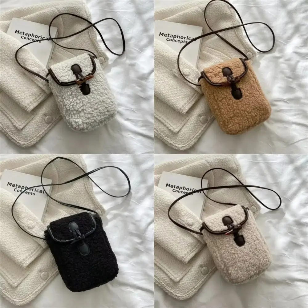 جديد الشتاء امبسوول حقيبة الهاتف الحلو جميل فو الفراء حقائب كتف المحمولة مربع محفظة النساء محافظ