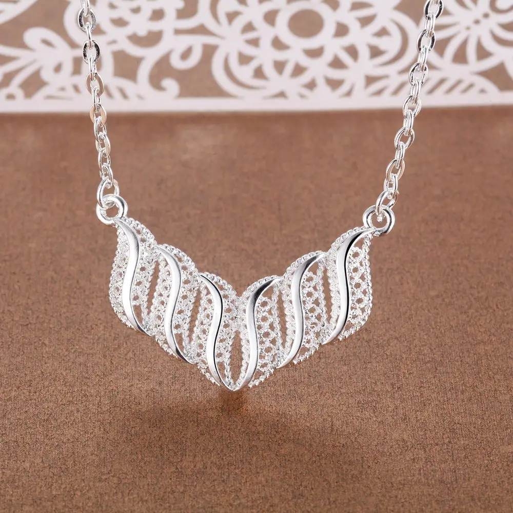 

925 Sterling Silver Necklace Women Men Jewelry 18 Inches Beautiful Elegant Flowers Pendant Fashion Christmas Gifts Wedding Party