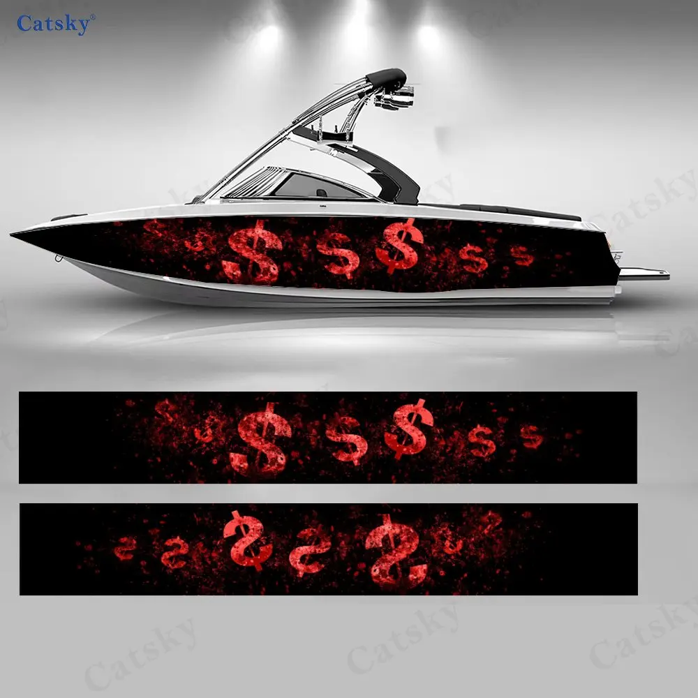 2Pcs Crimson Dollar Flow Boat Stickers, PVC Waterproof Durable Vinyl Wrap Decals for Fishing Boats, Durable and Stylish Design