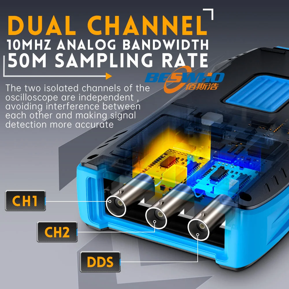 Multímetro portátil 3 en 1 con generador de señal de osciloscopio Digital portátil con doble canal 10MHz * 2 50MS/s características profesionales