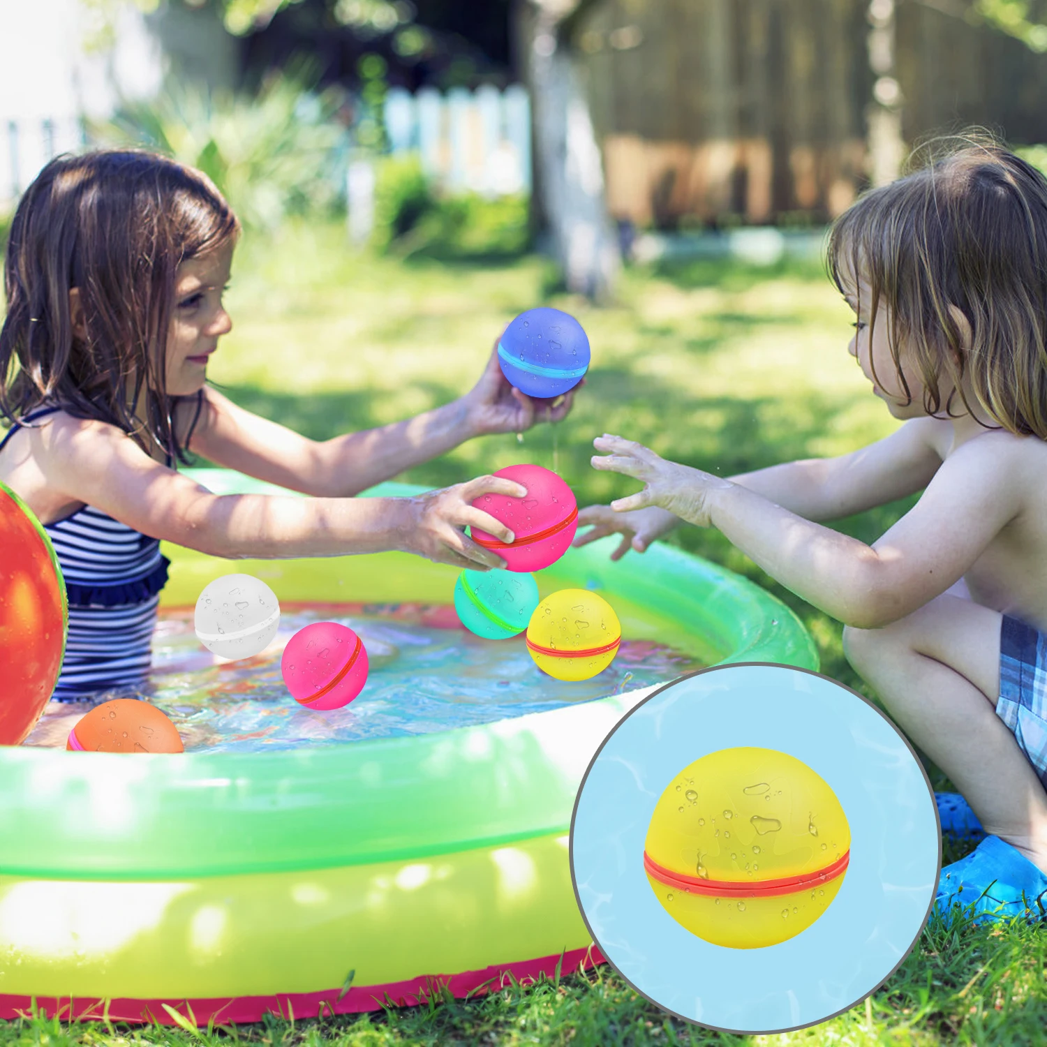 Children\'s summer outdoor water fights with multiple people, parent-child interaction, water polo, beach, and seaside play