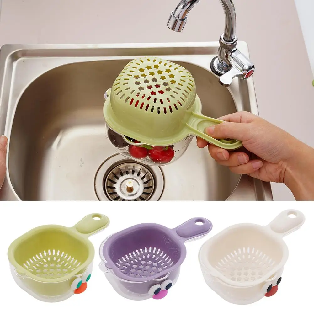 Versatile Drainage Basket Kitchen Sink Vegetable Basin Dopamine Handle Kitchen Cute Fruit Supp Washing Colander Duck-billed F9T5