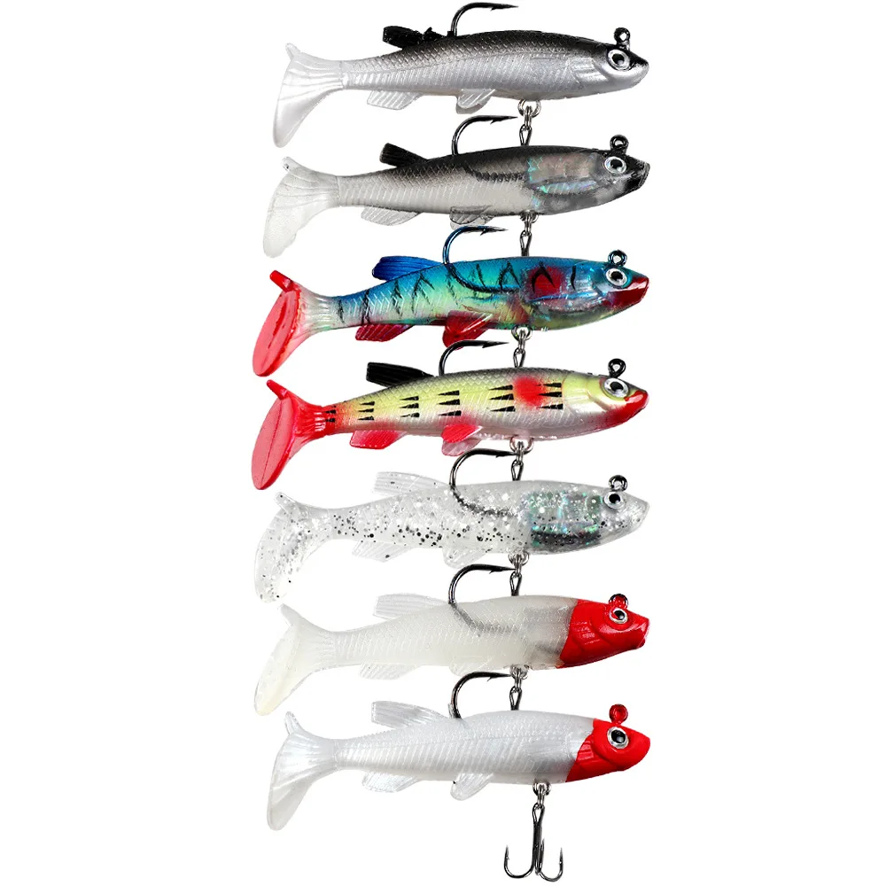 T-tail pesca gabarito cabeça swimbaits baixo iscas de pesca isca de plástico macio para água salgada água doce