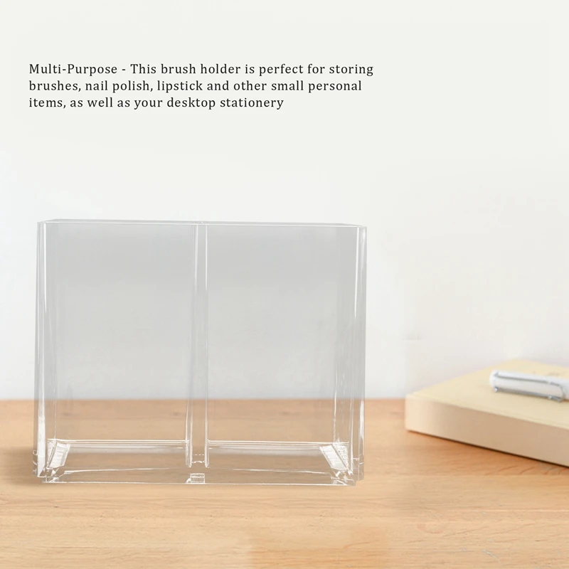 Clear Acrylic Makeup Brush Holder Pen Pencil Cup Holder Cosmetic Storage Case Desktop Stationery Organizer Compartments For Home