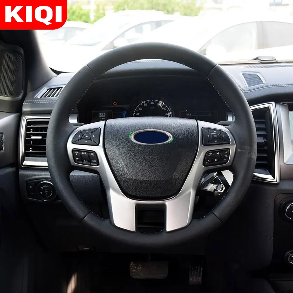 KIQI ABS Car Steering Wheel Logo Circle Trim Sticker Stainless Steel Stickers for Ford Ranger 2015 2016 2017 2018 2019 2020