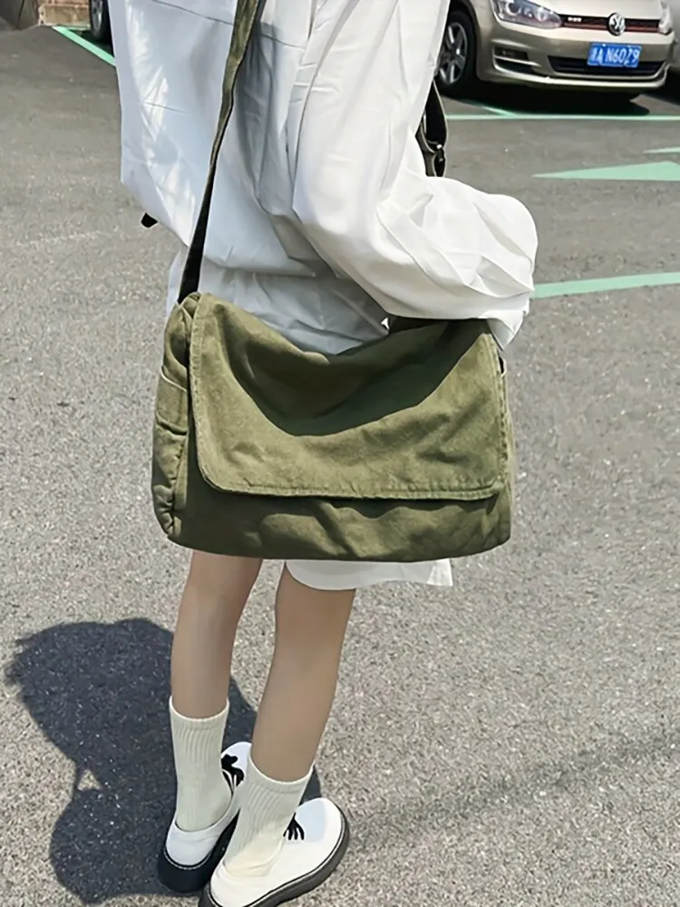 Large Capacity Canvas Shoulder Bags Solid Color Leisure Travel Bags for Women Harajuku Crossbody Handbags Female Messenger Bag